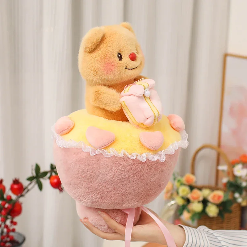 

Lovely Cartoon Gift Baby Bear Bouquet Plush Toys Soft Delicate Pink Bouquet Sweet Sweet Gift To Girls Romantic Party Decor