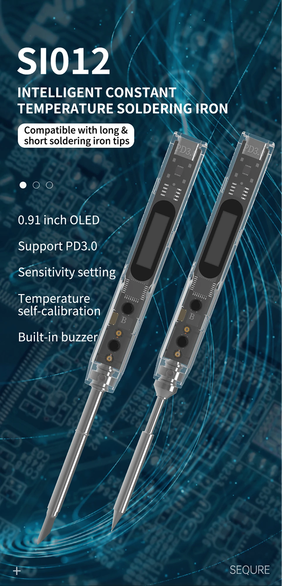 SEQURE SI012 Kit Intelligent Soldering Iron OLED Display Built‑in Buzzer PD3.0 QC2.0 DC5525 SMD Component Repair Tool