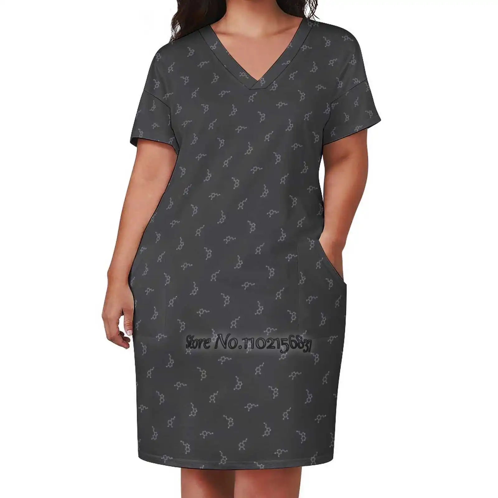 Serotonin & Dopamine Fashion Street Dress Loose V-Neck Short Sleeve Skirt Casual Party Skirt 5Xl Happy Serotonin Dopamine