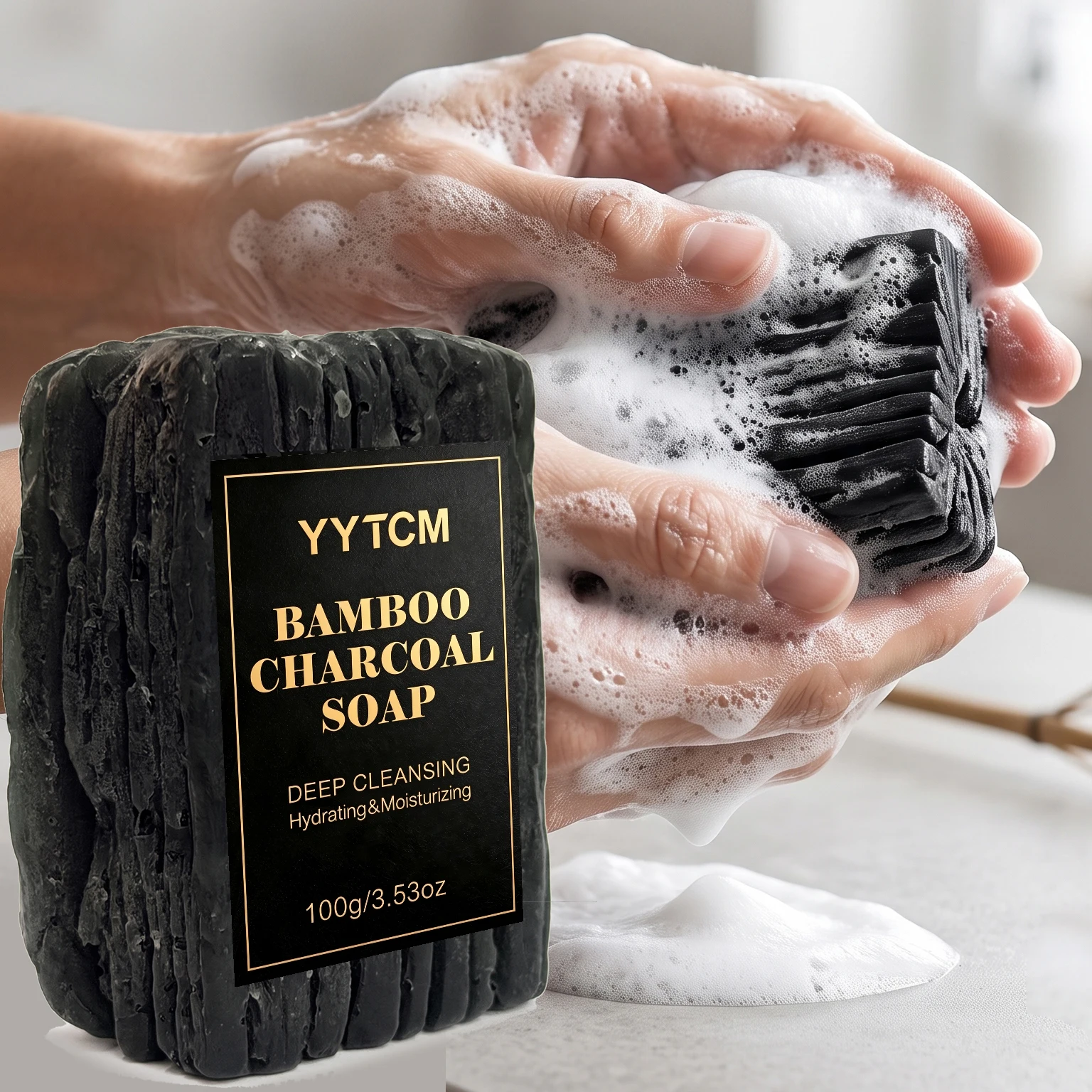 Bamboo Charcoal Shaped Soap Bamboo Charcoal Soap, Deep Cleansing and Moisturizing, Multi-Purpose Bamboo Charcoal Cleansing Soap for Face, Body, and Hands, Daily Household Skin Care and Bathing Soap 100G/Piece-1 Piece
