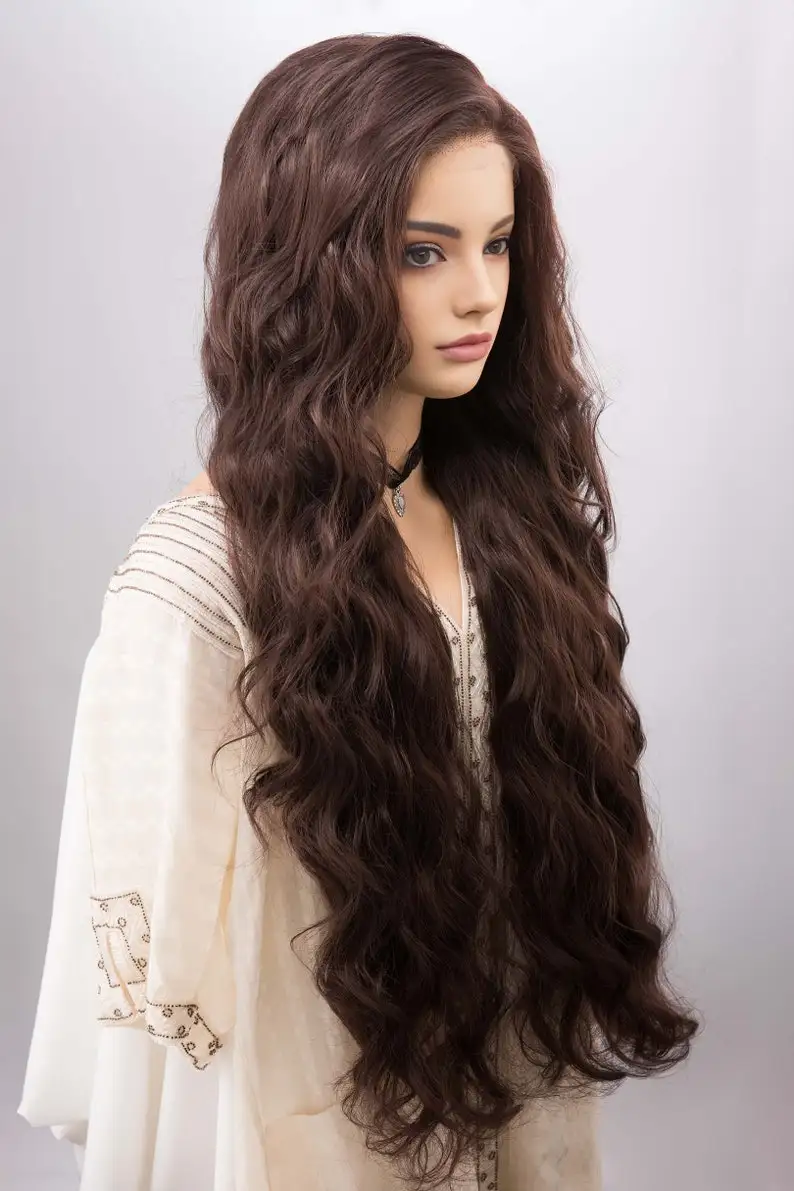 13x4 الشوكولاته براون موجة المياه الدانتيل شعر مستعار أمامي موجة الطبيعة قبل قطعها الدانتيل أمامي جاهزة للذهاب غلويليس شعر مستعار الاصطناعية ل Wemon