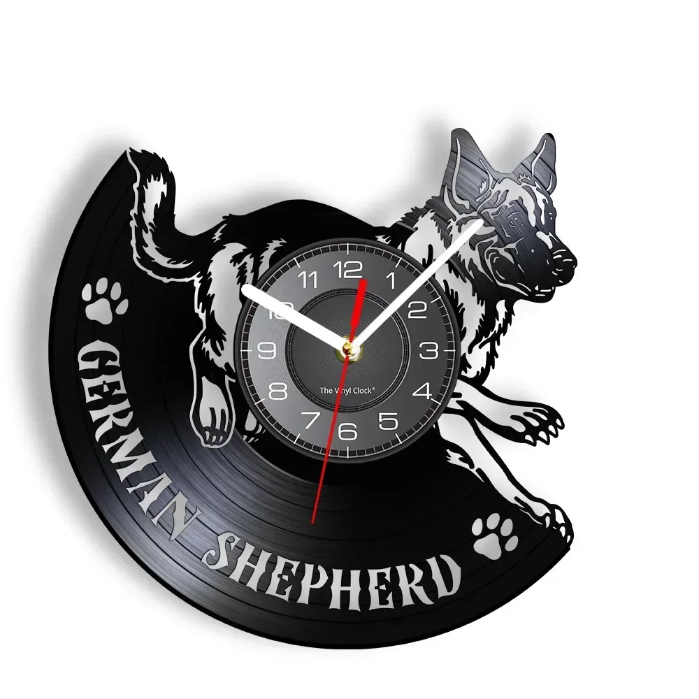 German Shepherd Laser Cut Longplay Wall Clock Vinyl Record Timepiece Shepherd Yeti Dog Breed Home Decor Silent Move Wall Watch