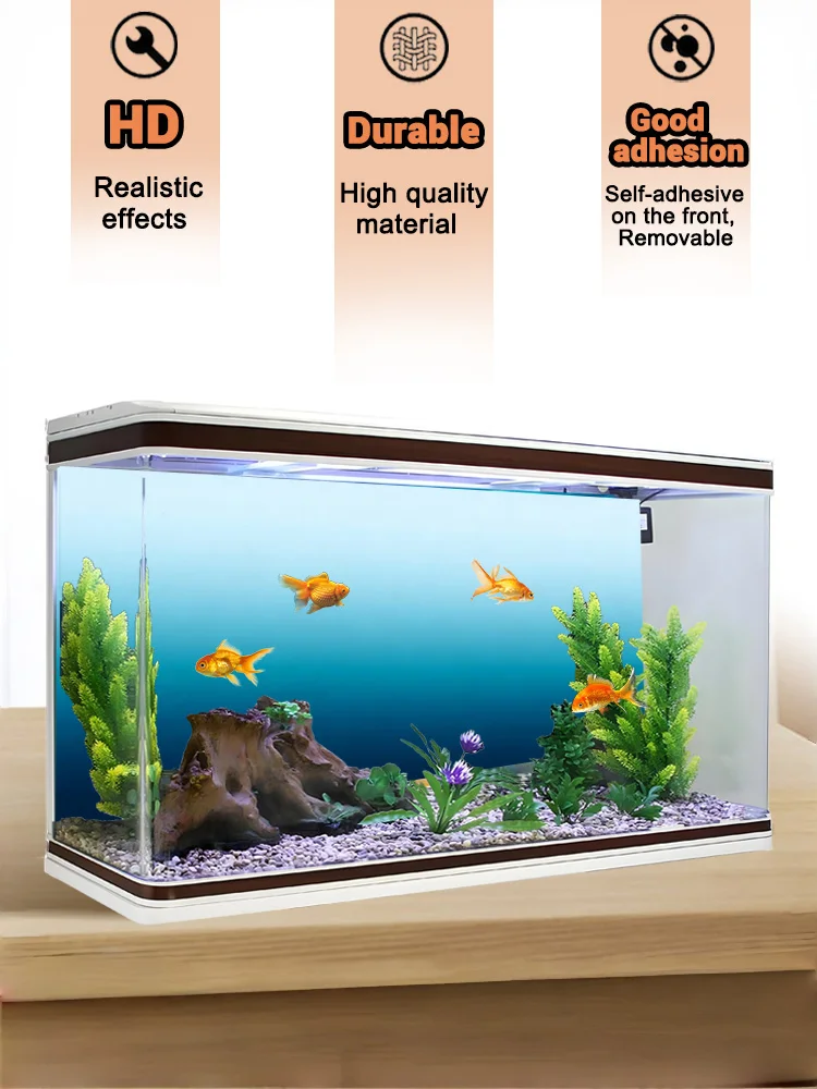 Aquarium-Hintergrund, Hintergrund für Fischbecken, Farbverlauf von Weiß zu Blau, Aquarium-Dekoration, selbstklebender, flacher 2D-Aufkleber für die Vorderseite. – Detail 6