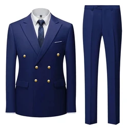 2023 Fashion New Men's Casual Boutique Double Breasted Suit Trousers / Man's Business Suit Jacket Blazers Coat Pants 2 Pcs Set