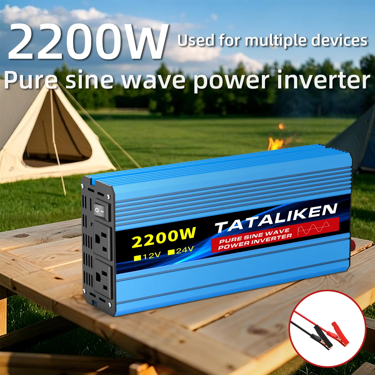 1000W-2500W Pure Sine Wave Power Inverter DC 12V to AC 220V 60Hz US Standard Socket Digital Display Volt Regulator