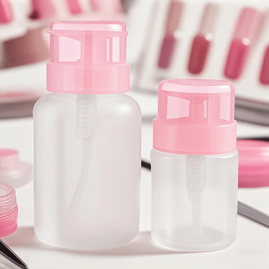 2pcs(60+220ml) Empty Press Bottle Cleaning Solution Cosmetic Water Filling Bottle Empty Press Pump Dispenser Plastic Nail Art Su
