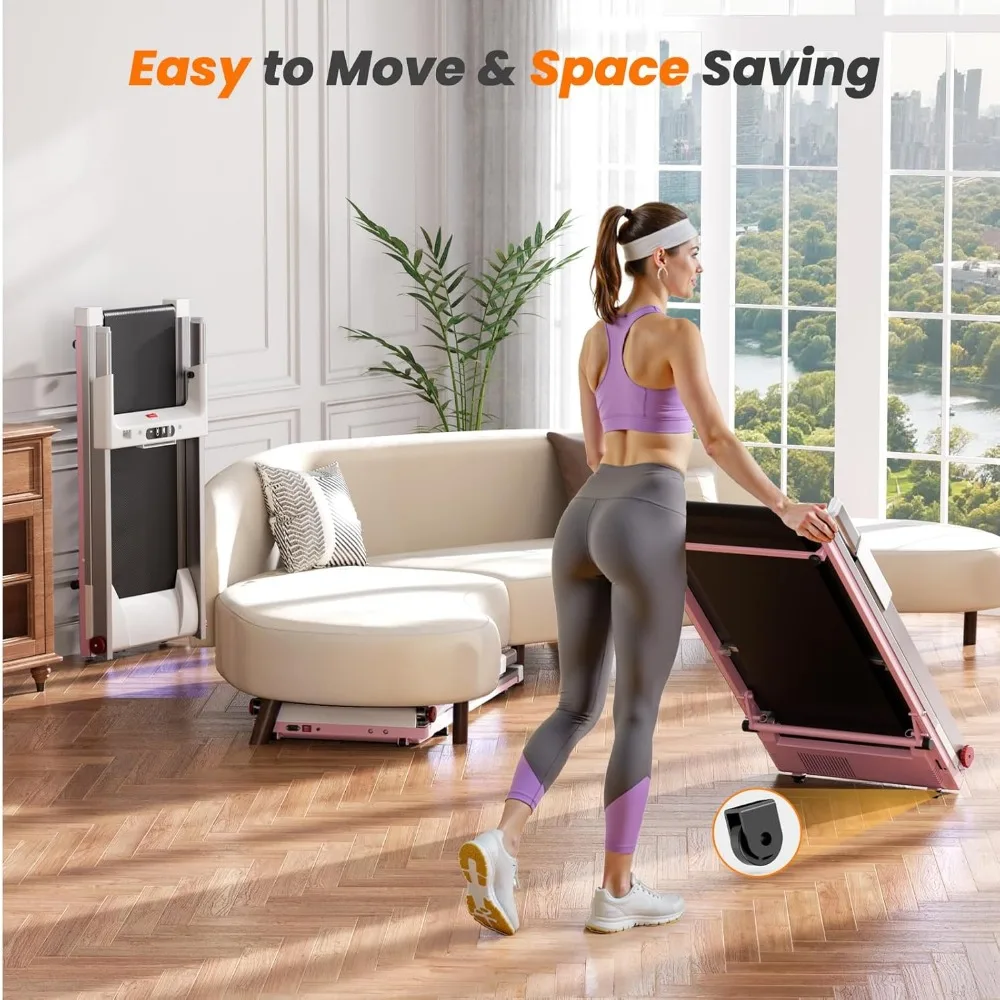 جهاز سير مدمج 4 في 1 قابل للطي مع مائل للياقة البدنية المنزلية، يدعم ما يصل إلى 300 رطل، مثالي للمساحات الصغيرة وسهل التخزين