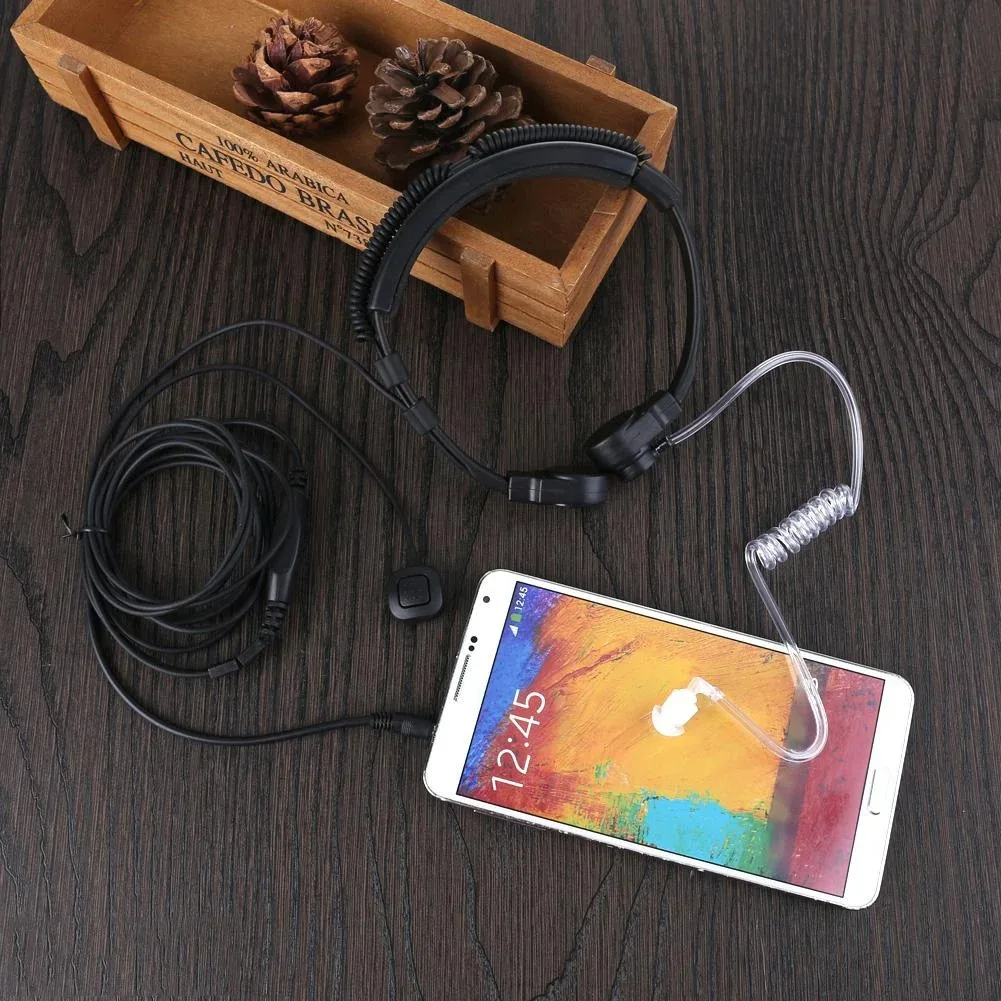 New 3.5mm Adjustable Throat Mic Microphone Covert Acoustic Tube Earpiece Headset With Finger PTT For Mobile Phone