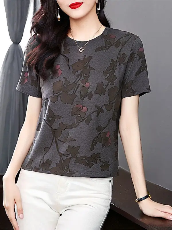

Свободная повседневная женская футболка с коротким рукавом, летняя новинка с принтом, универсальная повседневная одежда, теплый женский топ из полиэфирного волокна
