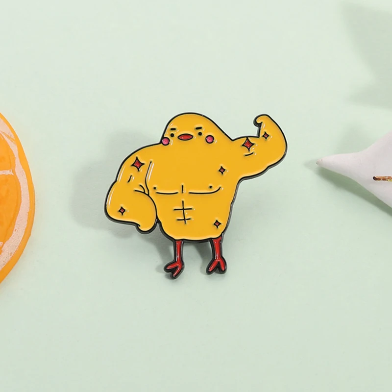 Funny Fitness Yellow Duck Enamel Pin Strong Muscles Duck Animal Brooch Lapel Backpack Badge Jewelry Gift for Friends