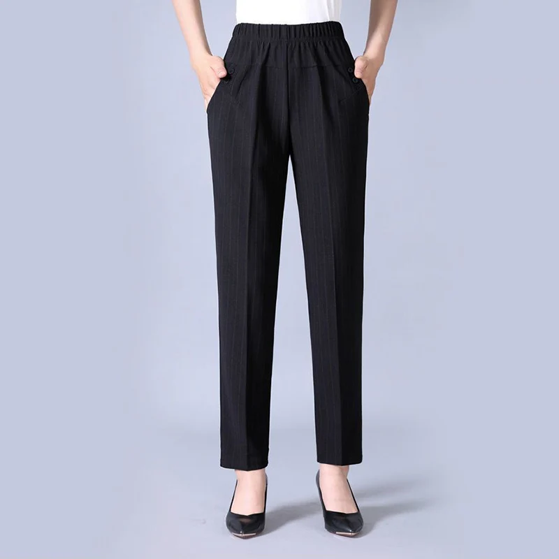 2024 New Womens Trousers Oversize Elastic High Waist Loose Casual Pants Middle-aged Female Winter Warm Stretch Pants 5XL