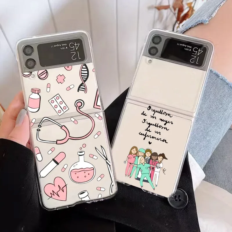 Infermiere medico medicina medica salute cuore custodie per Galaxy Z Flip6 ZFlip 5 Transaprent Cover trasparente per Samsung ZFlip 4 3 Fundas