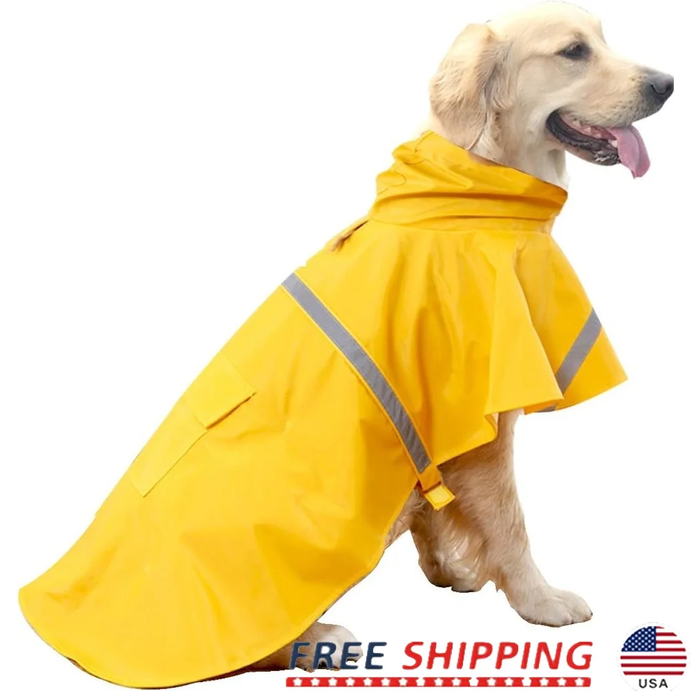 

Reflective Waterproof Dog Rain Poncho Jacket Lightweight Adjustable Large Dogs 2XL Easy Wear Rain Gear