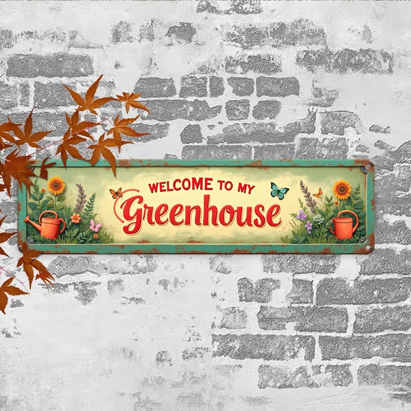 2D Flat, Decorative Sign & Plaque'WELCOME to MY Greenhouse', Perfect for Home, Cafe, Garage Durable & Easy to Install