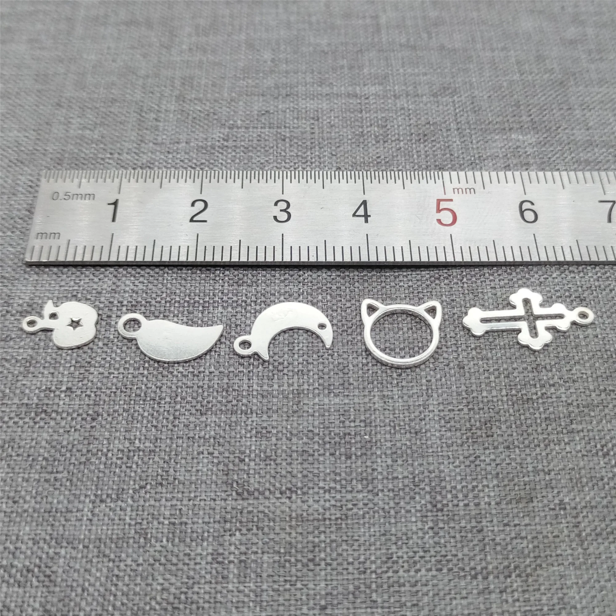 10 Pieces Apple Moon Cat and Cross End Tag Charms in 925 Sterling Silver for Extension Chains