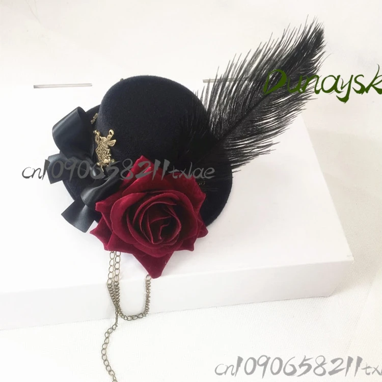 Gothic Lolita Rabbit Bonnet Victorian Steampunk Top Hat Feathers Halloween Elegant Dark Fairy Tale Headpiece Runway Show