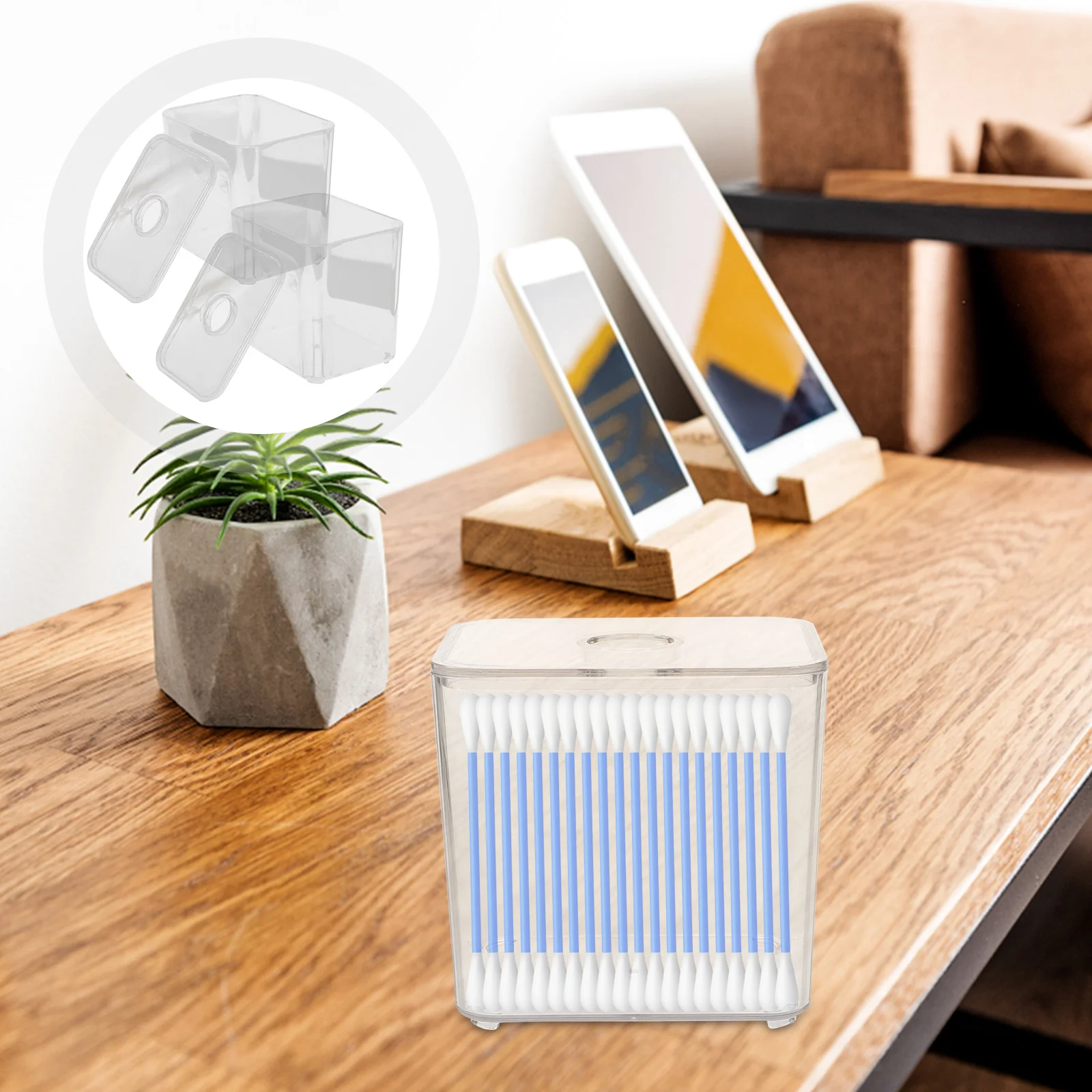 

2Pcs Cotton Swab Storage Box Clear Plastic Cotton Pad Holder Multipurpose Organizer Durable Stackable Container for Toothpicks
