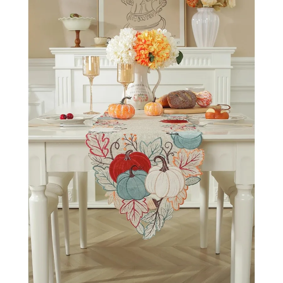 

Осенние украшения для дома Осенняя скатерть с вышитыми бархатными тыквой Кленовый лист. Набор украшений стола на День Благодарения