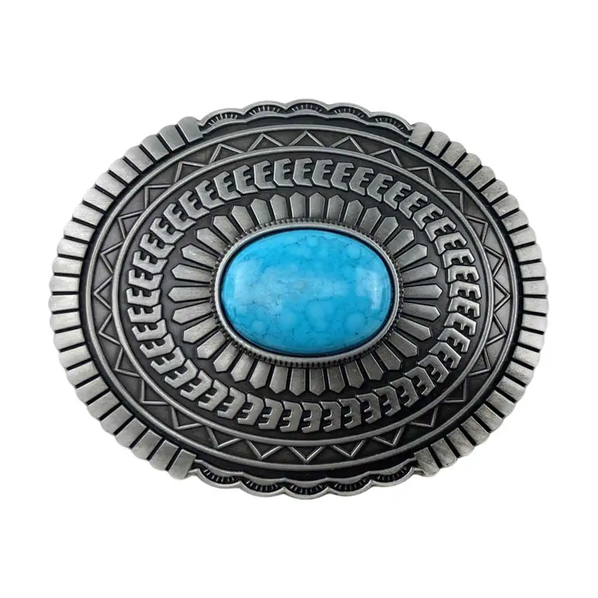 Retro Oval Indigenous Traditions Calaite Sunburst Pattern Design Men's Belt Buckle