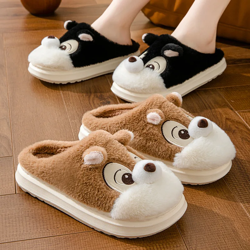 2024 new winter ladies indoor non-slip fluffy slide bedroom cartoon warm plush slippers men's casual cotton shoes