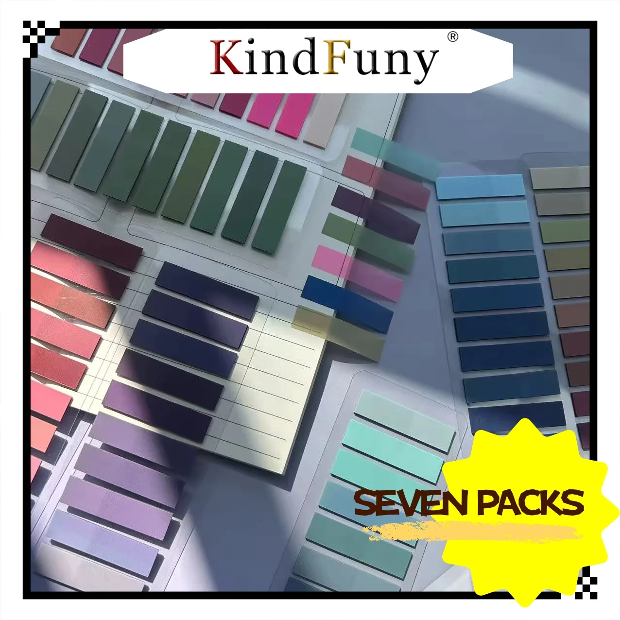 

7-Pack Wide Index Self-Stick Notes Cool PET Stationery Decals Waterproof Plain Journal Pure Color Tag Notebook for Students