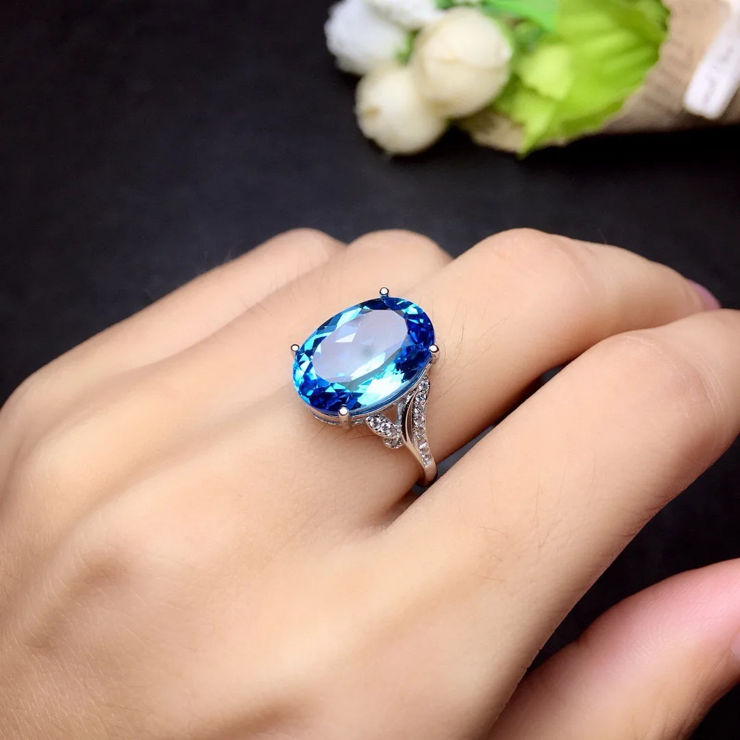 Beautiful Crystal Egg-shaped Ring Women Jewelry Trendy Blue Stone Ring For Lady Party Accessories Adjustable