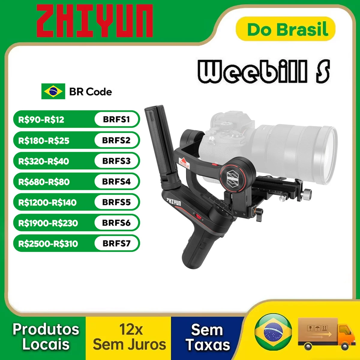 Estabilizador Gimbal Portátil de 3 Eixos Zhiyun Weebill S para Câmeras Mirrorless e DSLR para Canon, Sony, Panasonic, Nikon