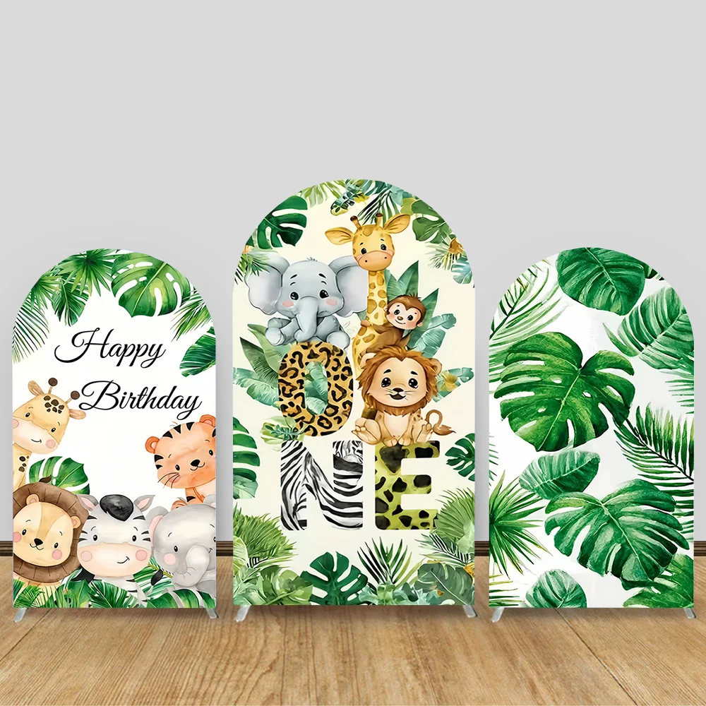 

Safari Jungle Animals Baby 1st Birthday Arch Photography Backdrop Cover Baby Shower Portrait Photographic Arched Background Prop