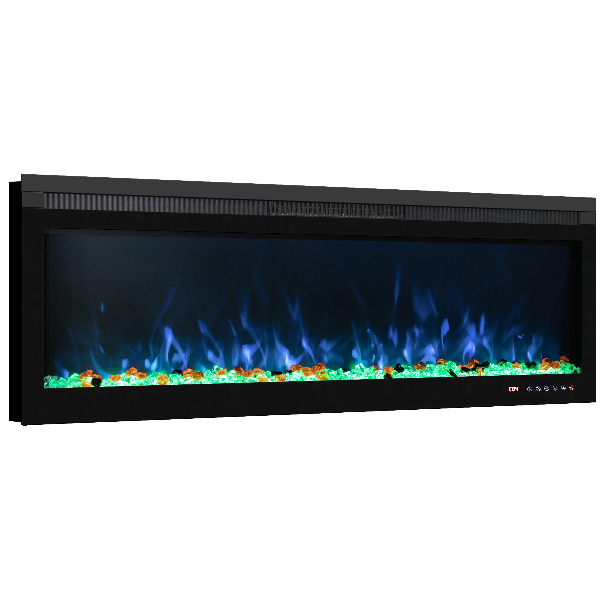 42 Inches Wall Mounted Recessed Led Fireplace Electric Heater Logs Crystal Multicolor Flame For A Room Up To 400sq