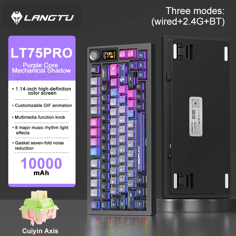 

LANGTU LT75Pro Wireless Mechanical Keyboard Customized RGB Hot Plug Gasket Led Screen Tri-mode Bluetooth 75% Layout Metal Knob