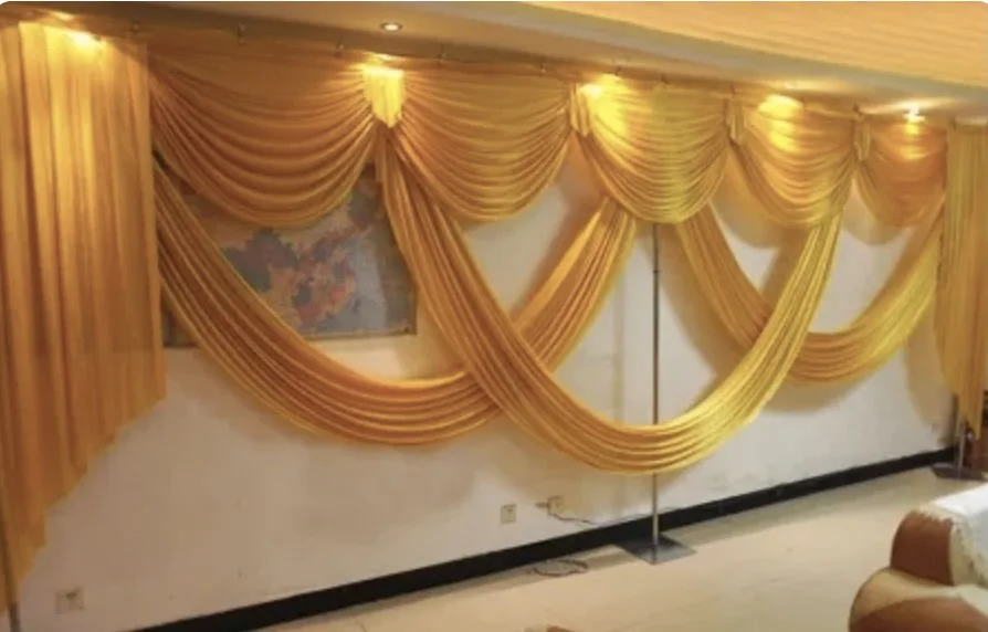 6M/20ft Ice Silk Swag Valances, Event Banquet, Church Stage Drapery, Background Curtains Decor, Wedding Party, Backdrop Curtain