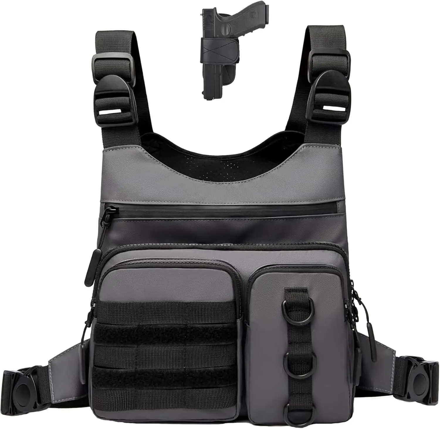 

Outdoor Chest Bag for Men, Lightweight Running Vest with Water Bottle Pocket, EDC Chest Pack for Hiking, Cycling