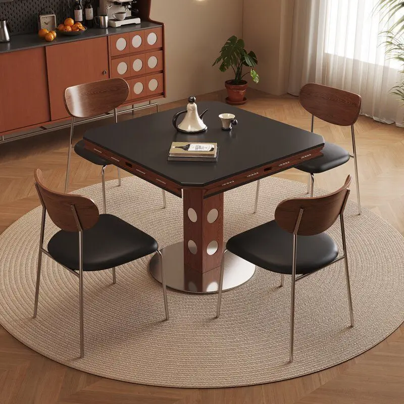 

Rock slab dining table and chair combination simple small apartment retractable four folding round square