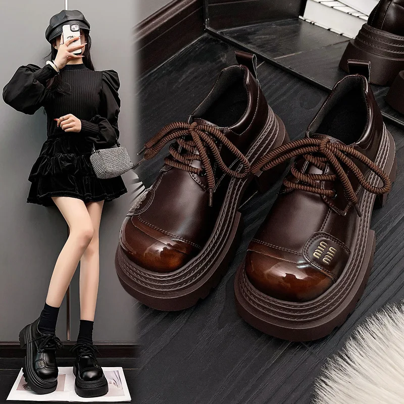 Women's single shoes thick soled height increasing leather shoes  women's 2025 spring new fashionable loafers