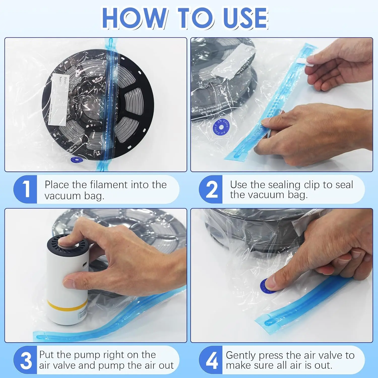 3D Printer Filament Vacuum Storage Bags Kit with Pump Desiccants Clips Moisture Proof Sealed Bag for PLA ABS PETG Filament gallery 3