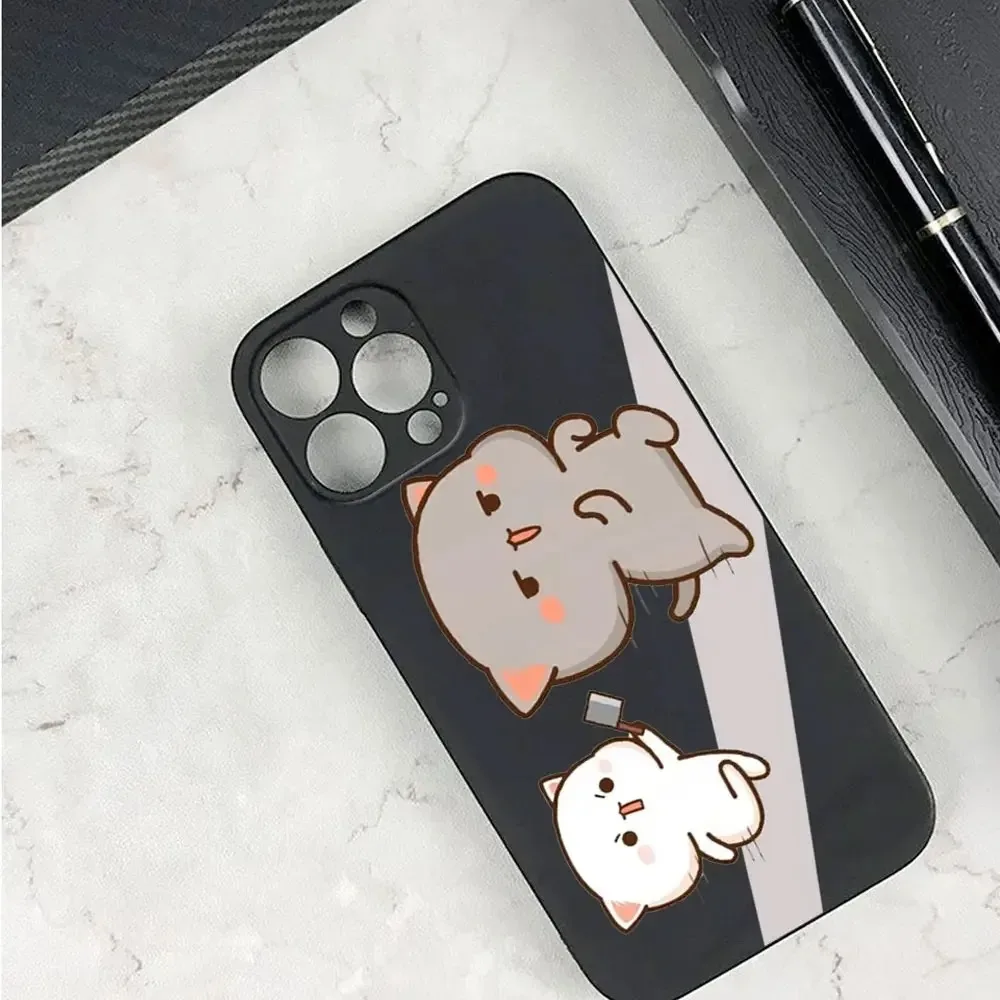 Funny Peach Mochi Cat Couple Phone Case for IPhone 13 14 15 12 11 Pro Mini X XR XS MAX SE2 7 8Plus Cute Animal Paired Soft Cover