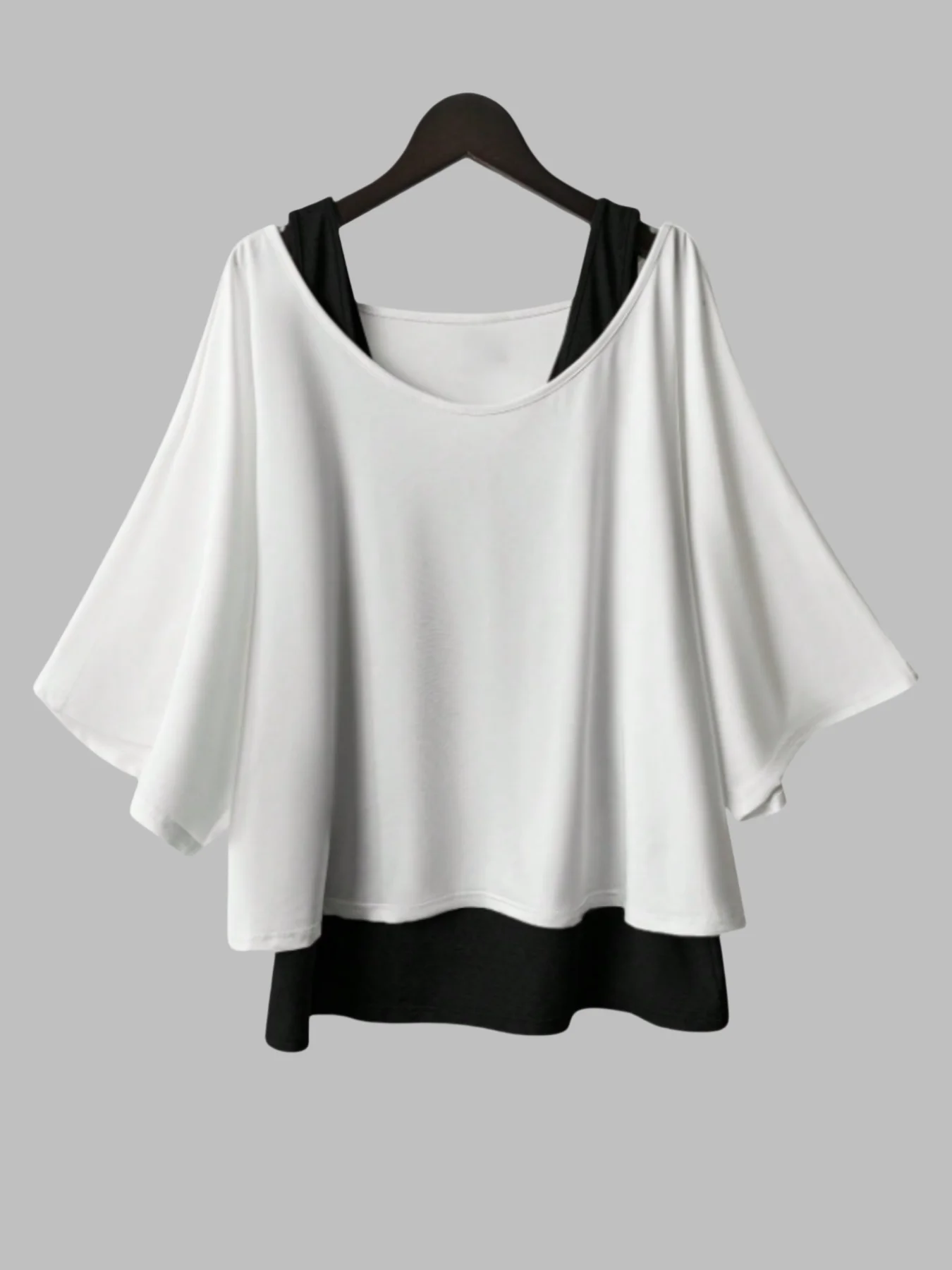 

Plus Size Women's Batwing Sleeve Tops Loose Fit Layered Look Blouse with Built-in Inner Tank