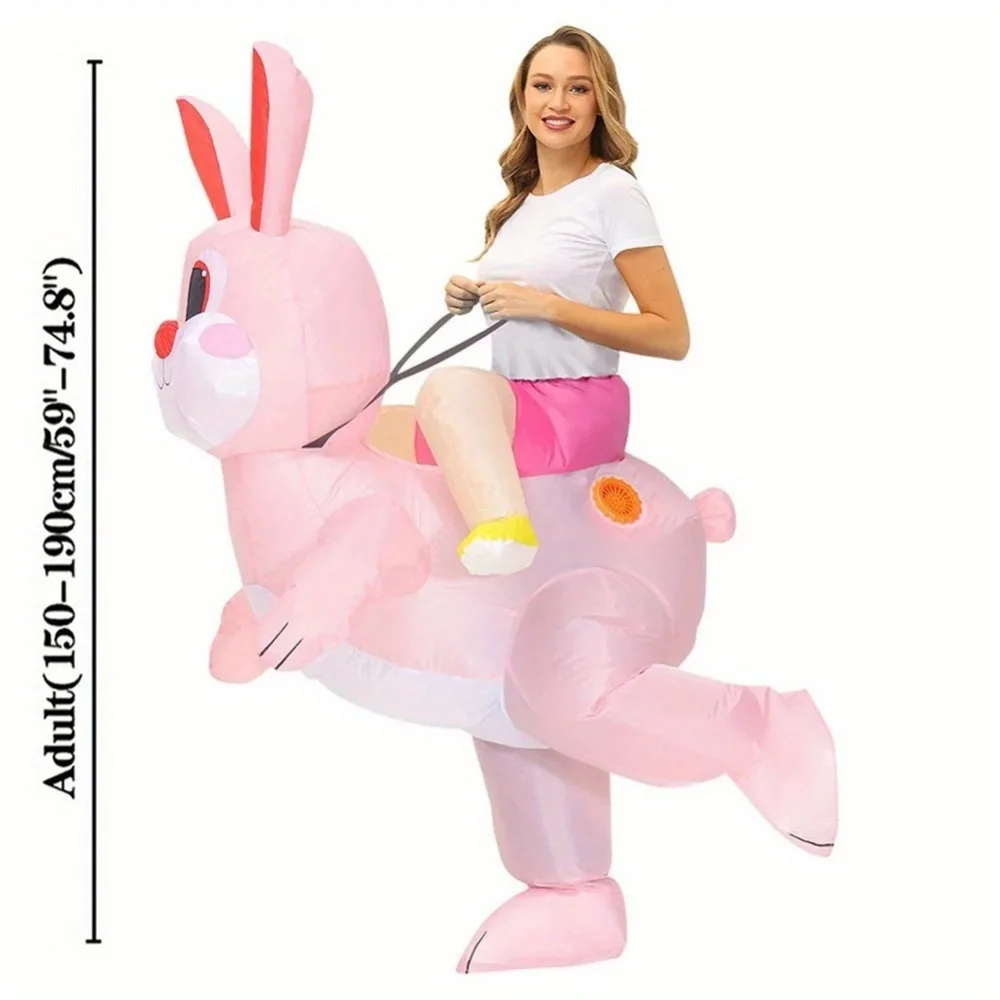 Pink Rabbit Inflatable Costume Easter Bunny Costume Adult Ride on Rabbit Blow Up Suit Easter Inflatable Costume