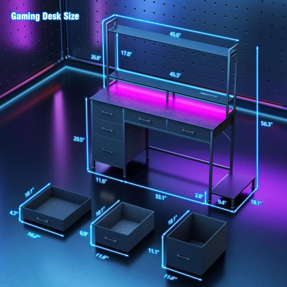 Vendez bien "bureau de jeu ergonomique avec rangement et éclairage, bureau à domicile avec prises de courant et vitrines"