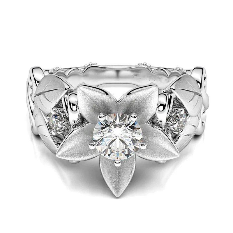 New Hot Selling 925 Sterling Silver Rose Flower Engagement Ring Creative Tree Leaf Branch Jewelry for Women