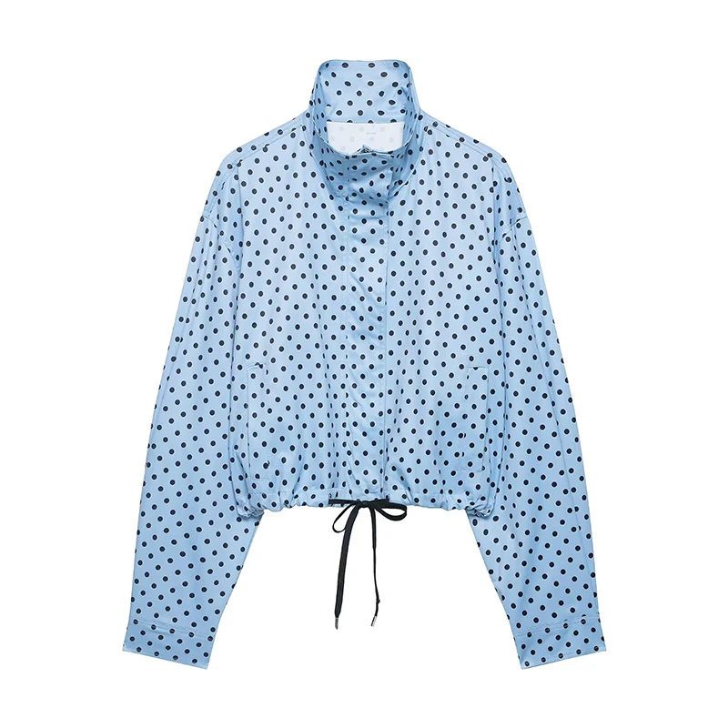 Women's Jackets Coats Autumn Fashion Polka Dot Turtleneck Long Sleeve Loose Coats Streetwear Female Outerwear Chic Tops view 4