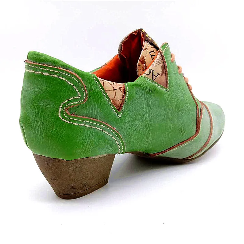 TMA EYES Autumn Women's Vintage-inspired Lace-heeled Little Leather Shoes