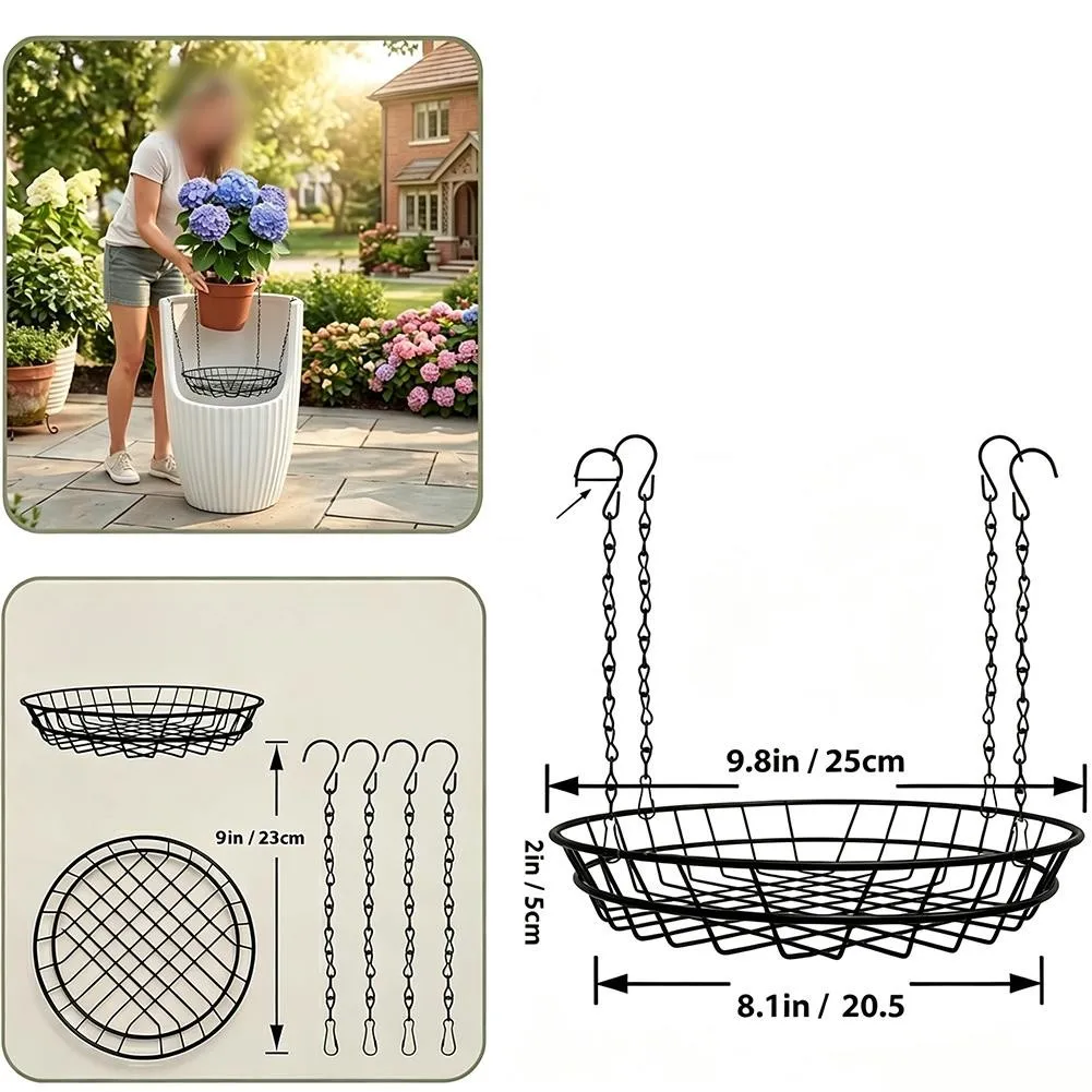 1/2pcs Adjustable Planter= Insert, Inside Plant Risers For Large Tall Pots False Bottom Pot Filler With 4 Hooks & Chains