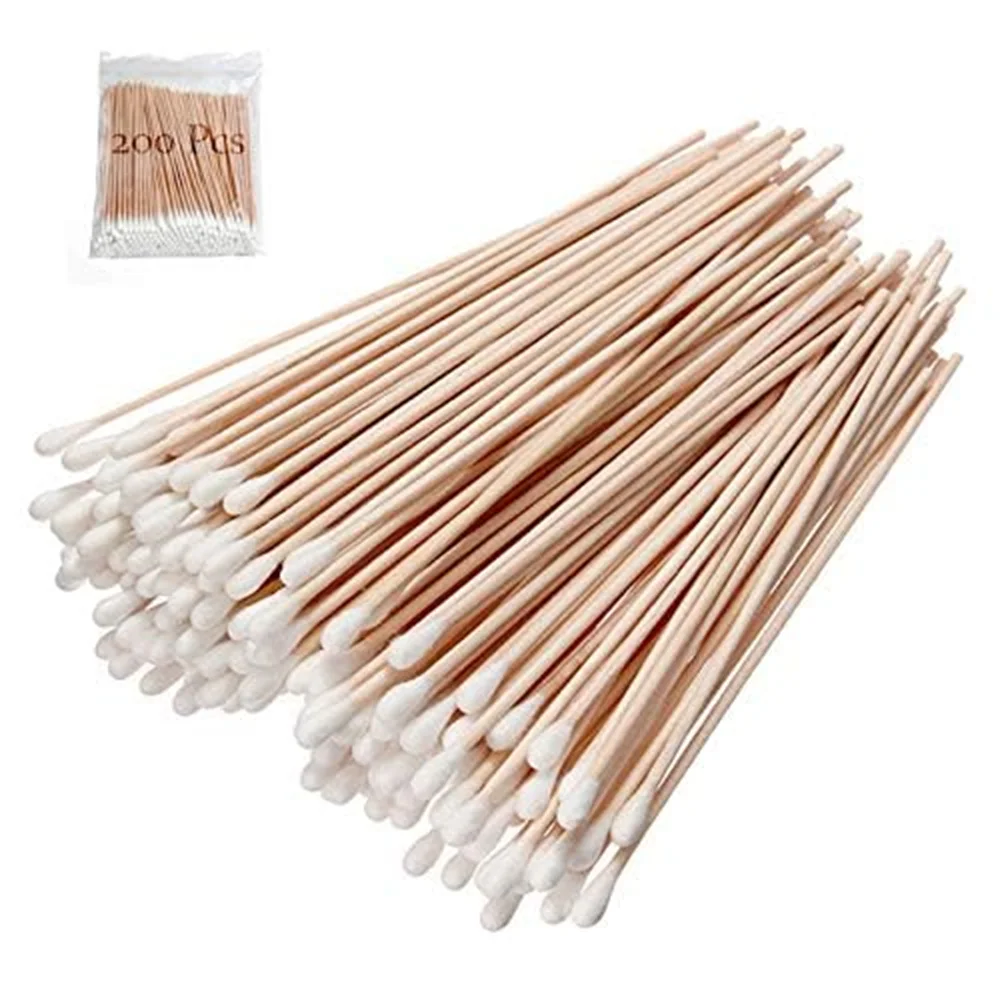 100/300 Stück 6 Zoll lange Wattestäbchen mit Holzgriffen, Applikator mit Baumwollspitze zum Reinigen, Wattestäbchen, Öl-Make-up – Detail 5