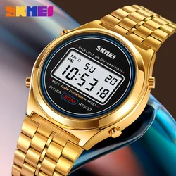 SKMEI-reloj deportivo Digital para hombre, cronómetro con pantalla de luz trasera, de acero inoxidable, resistente al agua, 2146