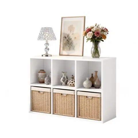 6 Cube Storage Organizer with Closed Back Panel,White Cube Shelf Cubby Storage Organizers with Compartments for Living,Bookshelf