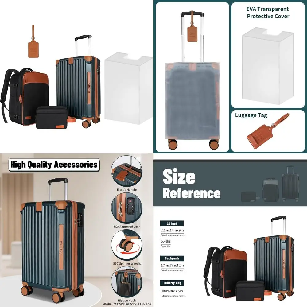 

Vintage Style 22x14x9 Carry On Luggage Set with Backpack, ABS+PC Hardshell, 20 Inch Small Retro Suitcase for Airline Travel
