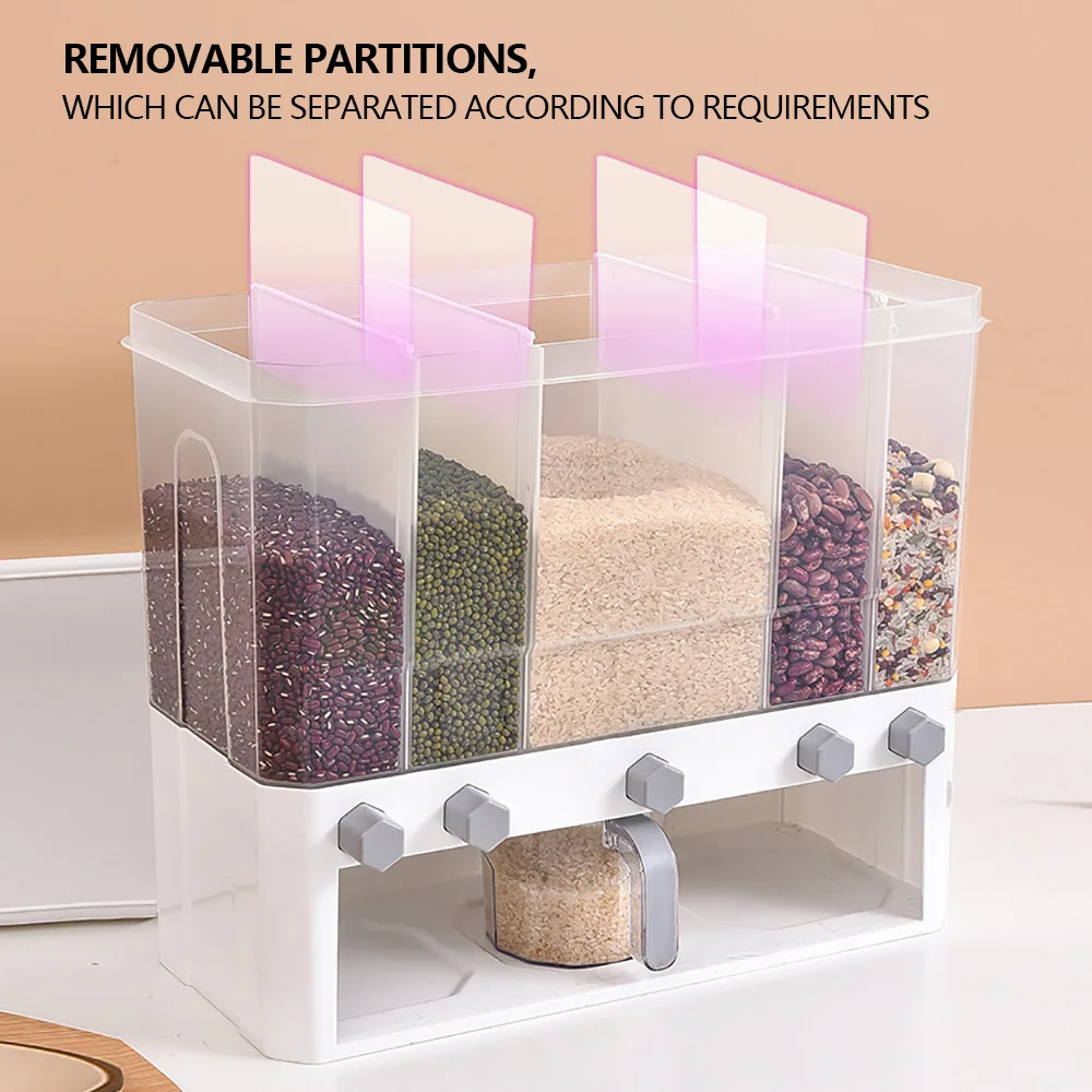 

Dry Food Dispenser 5-Grid Cereal Dispensers Storage Container Kitchen