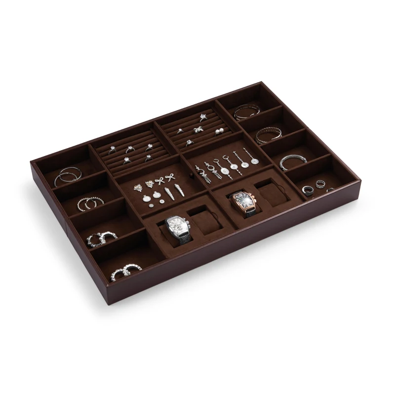 Oirlv Jewelry Tray Organizer Storage Box Velvet Ring Earring Necklace Bracelet Watch Jewelry Display Tray Set Large Jewelry Tray