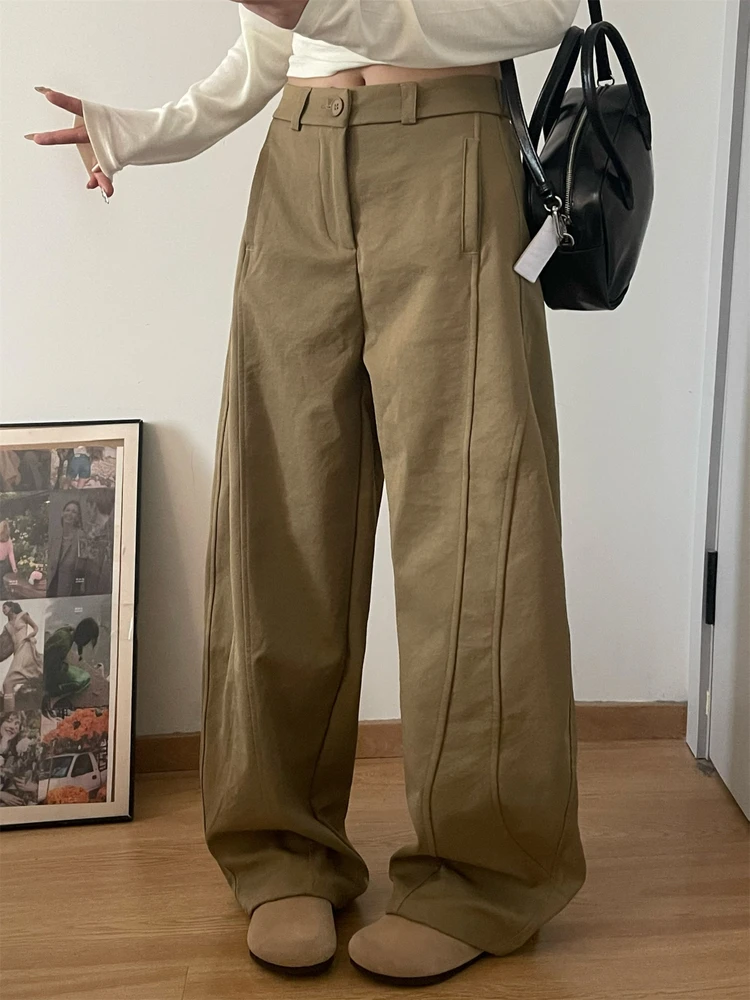 

Thiened Version Knife Pants High Waist Straight Leg Workwear Casual Trousers Autumn Winter Wide Leg Patchwork Pants